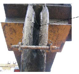 Photograph shows the wear in the crane sheave that has potentially caused the wire rope to fail