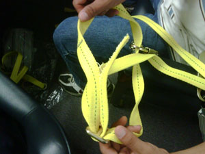 Improperly sewn fall protection equipment