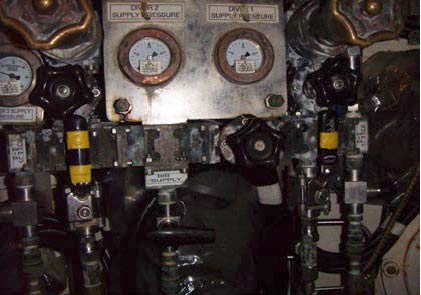 Dive bell panel showing modifications to the valve handles
