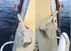 Hooks in use, steel wire secondary securing in place