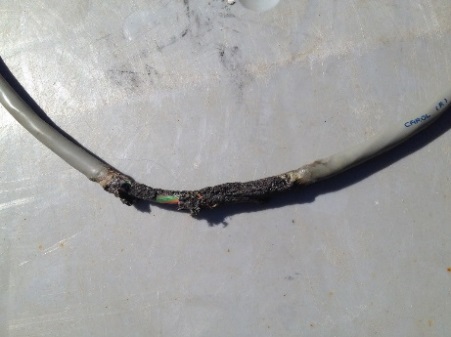 Exterior sheath of the main control cable burned through