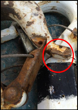 ROV hook 'beak', which caught the underside of the OVLS door and then parted