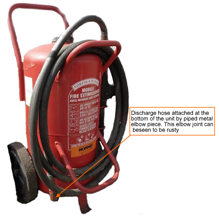 Type of large dry powder extinguisher affected