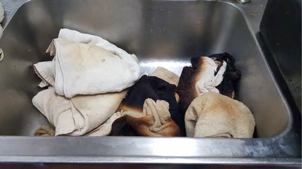 Photograph of the burned towels