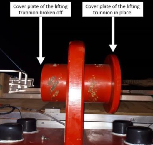 Three bolts sheared on a lifting trunnion – IMCA